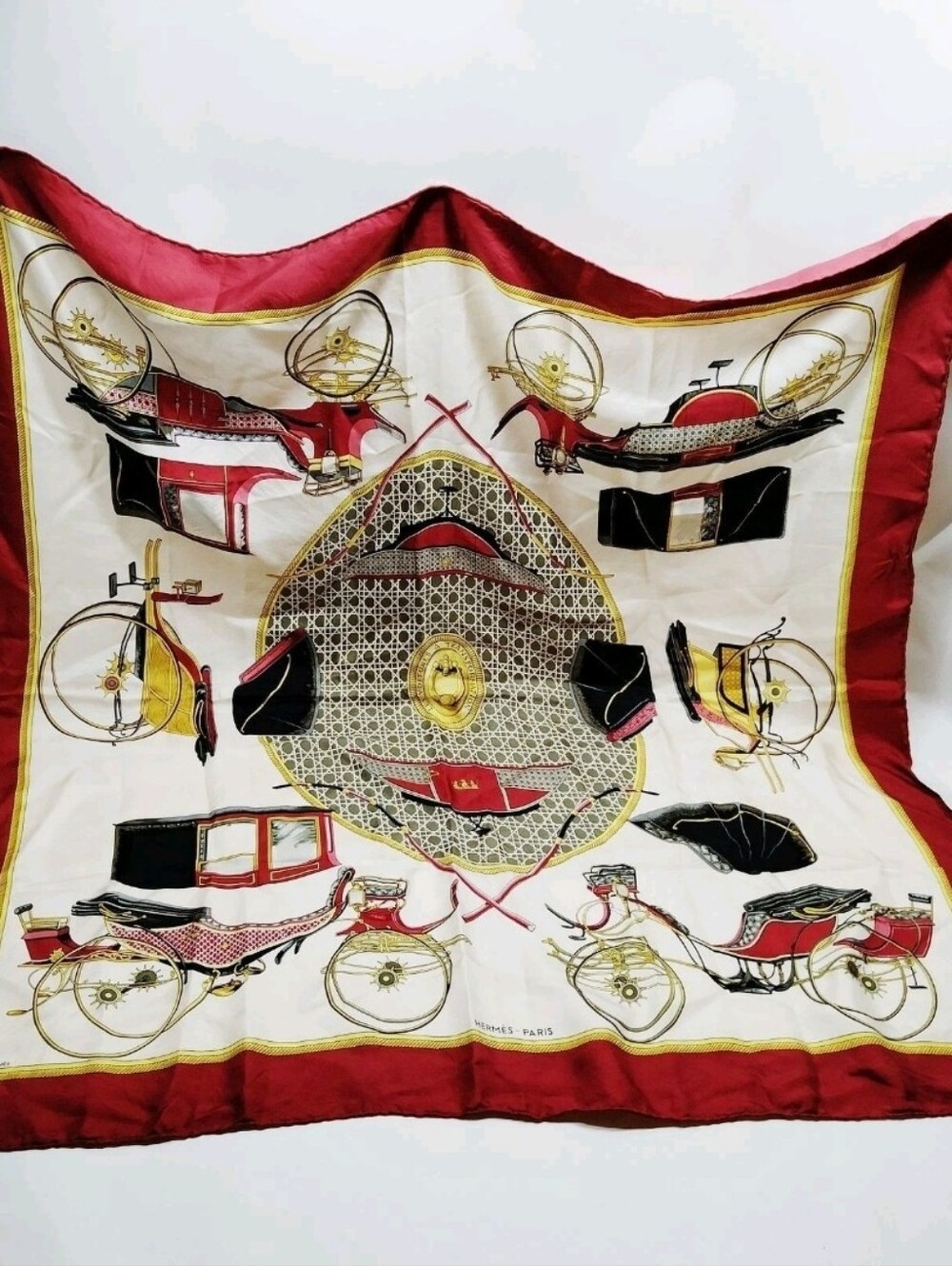 Hermes Scarf Carre 90 Bordeaux Silk 100% France